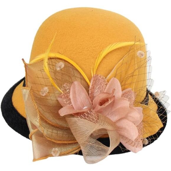 Women's Cloche Hat Winter Bucket Hat Orange